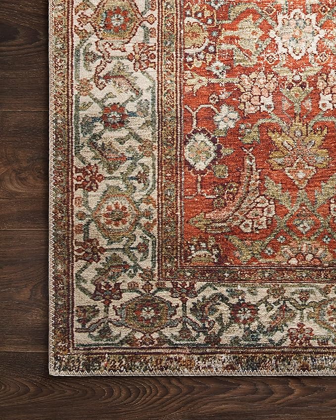 Loloi Layla Collection LAY-05 Ocean/Multi 2'-0" x 5'-0" .13" Thick Accent Rug, Soft, Durable, Vintage Inspired, Distressed, Low Pile, Non-Shedding, Easy Clean, Printed, Living Room Rug