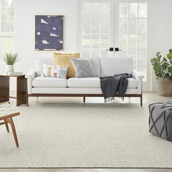 Nourison Home Courtyard Ivory Silver 9' x 12' Area Rug - Easy Clean, Non Shedding, Bed Room, Living Room, Dining Room, Kitchen (9' x 12')