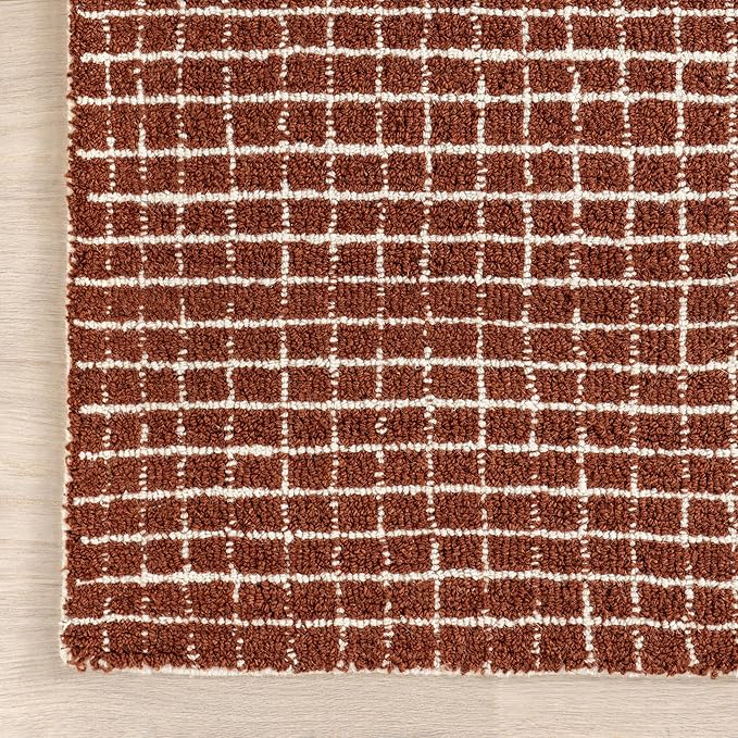 Rugs USA Melrose Checked Wool Area Rug - 5x8 Area Rug Contemporary Chestnut/Ivory for Living Room Bedroom Dining Room Kitchen