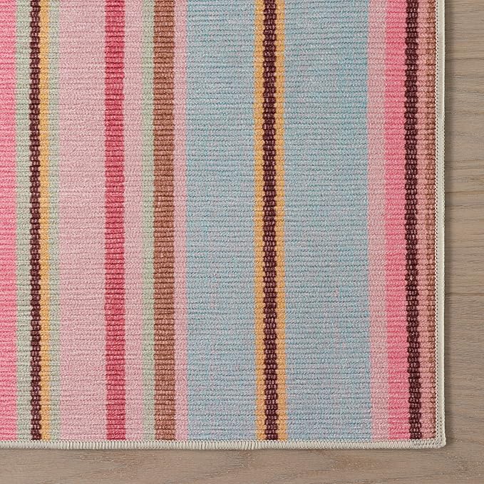 Dash & Albert Jamaica Stripe Multi Machine Washable Rug, 5 X 8 Feet, Blue/White Stripe Pattern