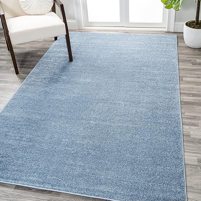 Eyely UES100F-5 Supersoft Haze Solid Low-Pile Indoor Area Rug Casual;Contemporary;Solid;Traditional, Bedroom, Kitchen, Living Room, Easy-Cleaning, Non-Shedding, 5 X 8, Classic Blue