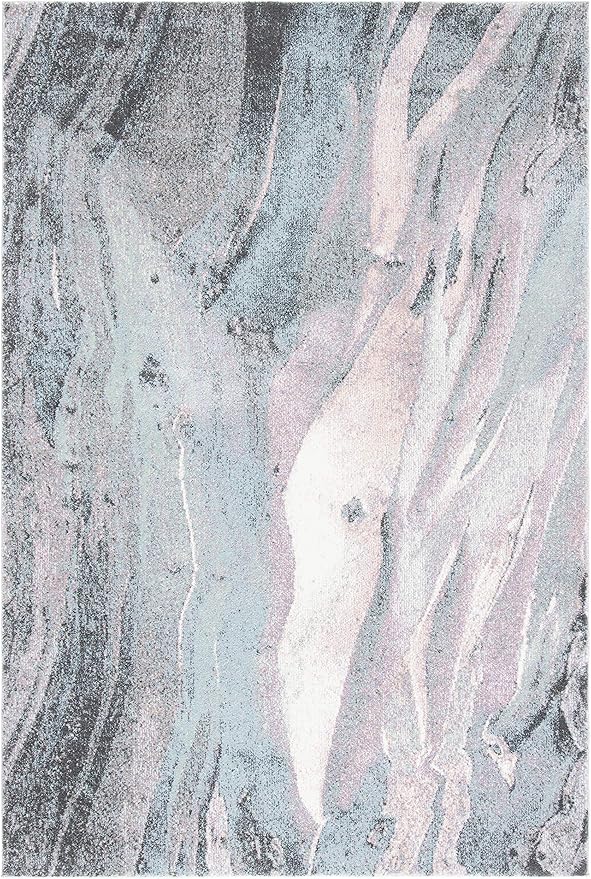 SAFAVIEH Glacier Collection Area Rug - 5'3" x 7'6", Pink & Blue, Modern Abstract Design, Non-Shedding & Easy Care, Ideal for High Traffic Areas in Living Room, Bedroom (GLA126U)