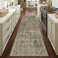 Light Brown 3x8 Vintage Area Rug Hallway Indoor Kitchen Washable Living Room Carpet Tribal Distressed Rug Retro Accent Throw Rug for Office Dining Room Bathroom Faux Wool