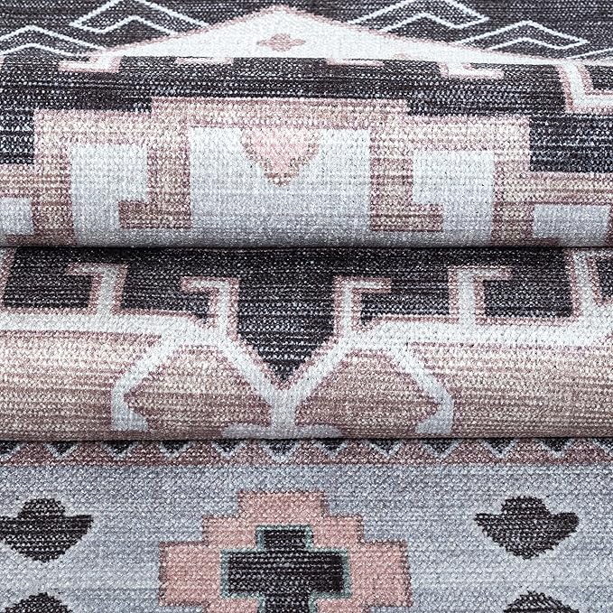 Fame Living Washable Area Rug. Modern Farmhouse. Vintage. Turkish. Bohemian. Distressed. Oriental. Traditional. Rugs for Living Room. Dining. Bedroom. Office. Entryway. Foyer. (856BlckGry, 9' x 12')