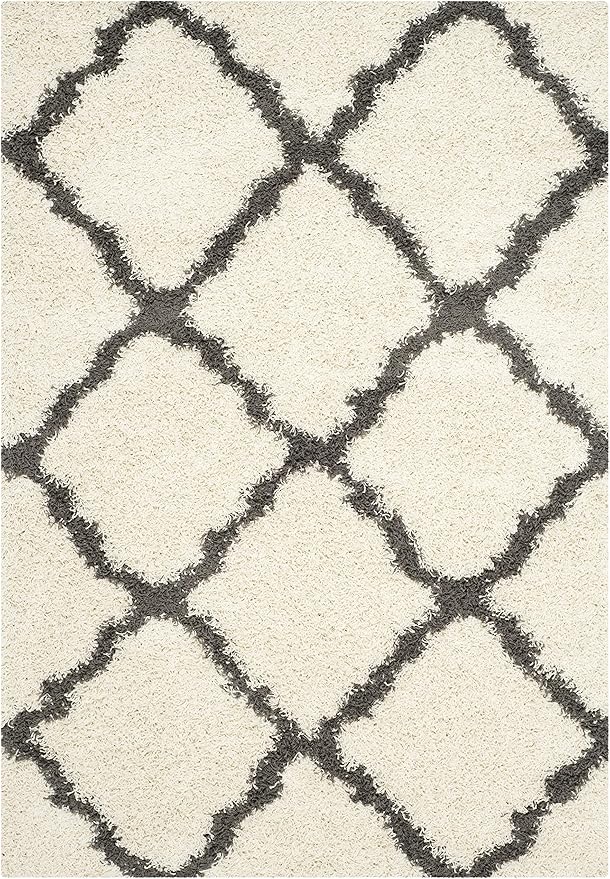 SAFAVIEH Dallas Shag Collection Area Rug - 10' x 14', Ivory & Dark Grey, Trellis Design, Non-Shedding & Easy Care, 1.5-inch Thick Ideal for High Traffic Areas in Living Room, Bedroom (SGD257H)