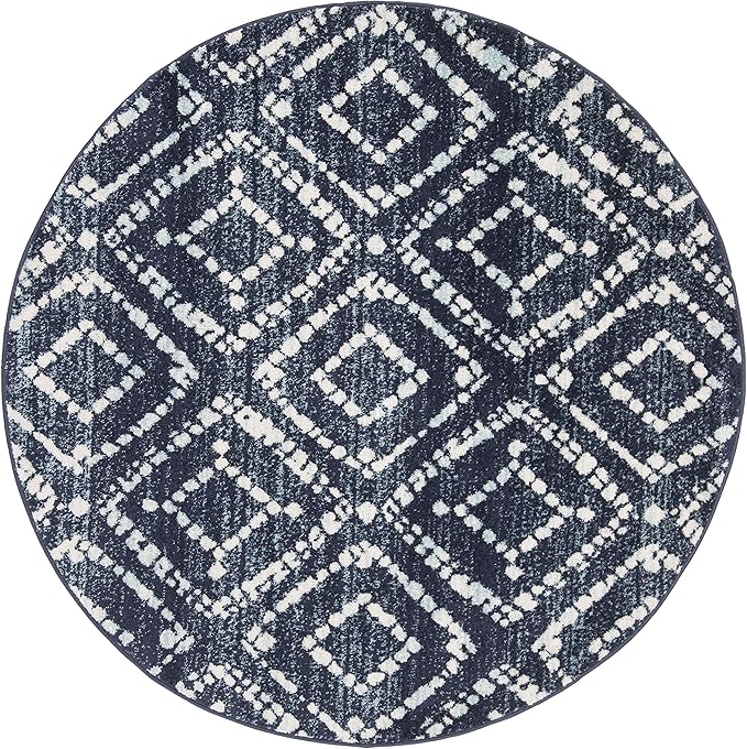 SAFAVIEH Adirondack Collection 3' Round Navy/Ivory ADR131N Diamond Distressed Non-Shedding Living Room Bedroom Area Rug