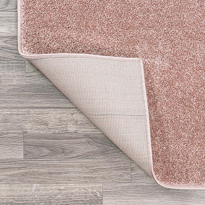 Eyely UES100P-214 Supersoft Haze Solid Low-Pile Indoor Runner Rug, Coastal, Bohemian, Minimalist, Classic, Casual for Bedroom,Kitchen,Living Room,Non Shedding,Easy-Washing, Pink, 2 X 14