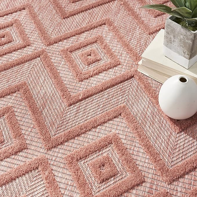 Nourison Home Versatile Coral Orange 5' x 7' Area Rug - Easy Clean, Non Shedding, Bed Room, Living Room, Dining Room, Kitchen (5' x 7')