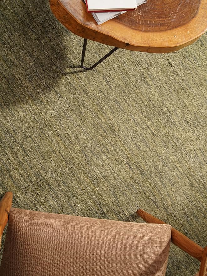 Hand Knotted Loom Wool ECO-Friendly Area Rugs - 6'x6', Octagon, Green Color, Solid Plain Design, High Pile Thick Handmade Anti Skid Area Rugs for Living Room, Bed Room (L00111)