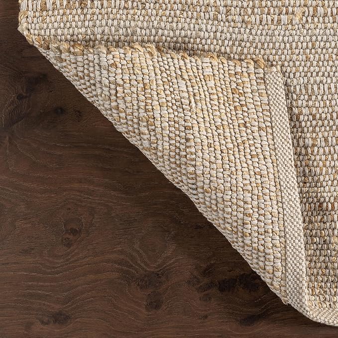nuLOOM 8 Round Elfriede Jute & Cotton Hand Woven Area Rug, Natural, Solid Rustic Farmhouse Style, Weaved Design, Natural Fiber, For Bedroom, Living Room, Dining Room, Hallway, Office, Entryway