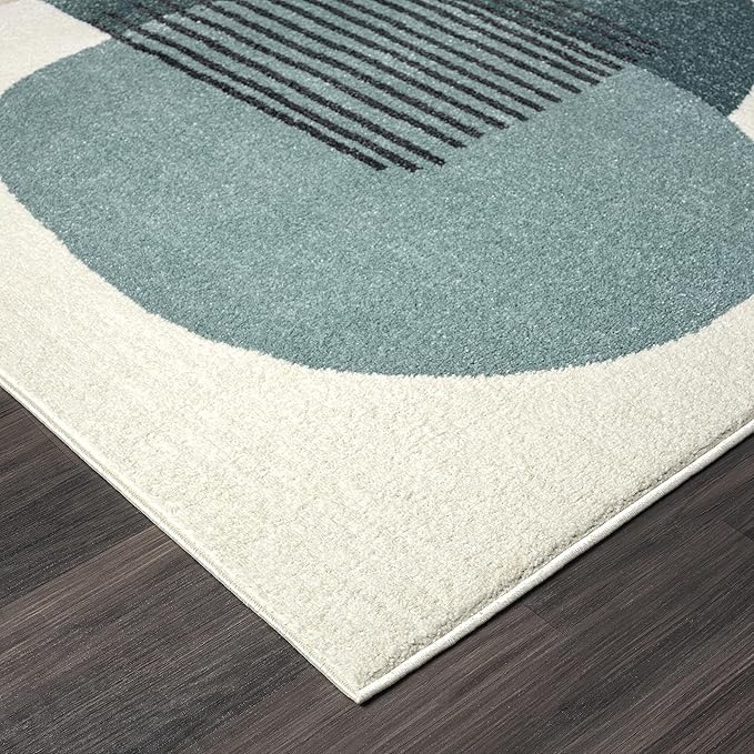 Abani Deco Collection Area Rug -Cream/Green Minimalist Design -4' x 6' - Easy to Clean - Durable for Kids and Pets - Non-Shedding - Medium Pile - Soft Feel - for Living Room, Bedroom & Office