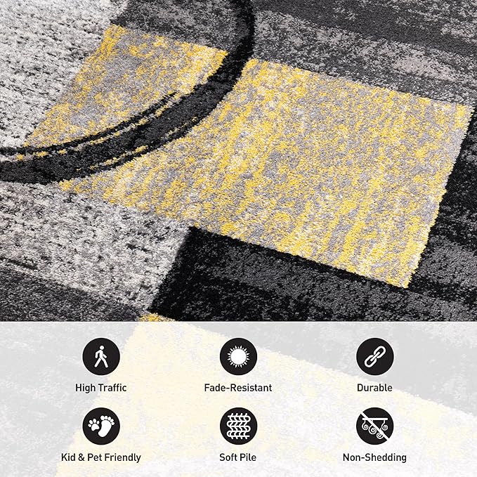 Rugshop Contemporary Abstract Circle Design Soft Area Rug 6' 6" Round Yellow