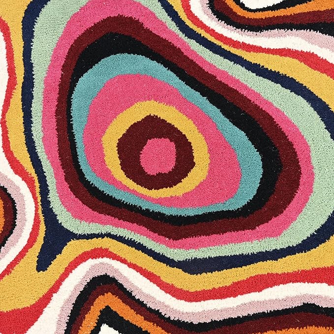 Irregular Shaped Handmade Wool Rug | Modern Colourful Stripe Premium Area Rug Perfect for Home Decor (9x9 ft, Multi.)