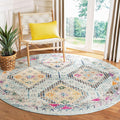 SAFAVIEH Madison Collection Area Rug - 6'7" Round, Blue & Yellow, Boho Diamond Distressed Design, Non-Shedding & Easy Care, Ideal for High Traffic Areas in Living Room, Bedroom (MAD418K)
