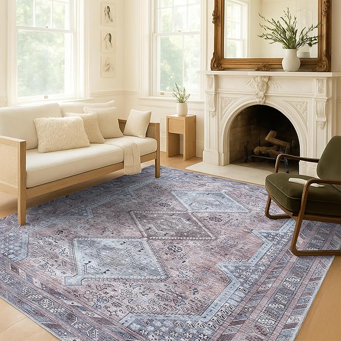 Washable Area Rug. Modern Farmhouse. Vintage. Turkish. Bohemian. Distressed. Oriental. Traditional. Rugs for Living Room. Dining. Bedroom. Office. Entryway. Foyer. (863BM, 2'5" x 13')
