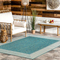 Nuloom Asha Teal/Ivory, 4' x 6', Casual, Striped Border, Soft and Cozy, High Traffic, Stain Resistant, Easy Clean, Durable Area Rug for Indoor/Outdoor Patio, Deck, Porch, Garden, Courtyard
