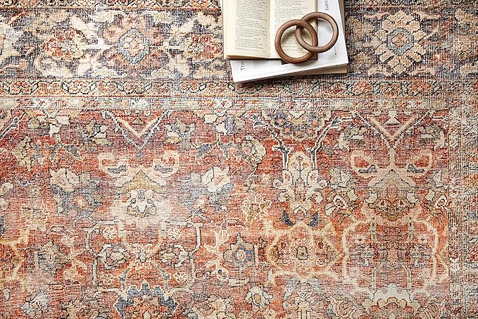 Loloi Layla Collection LAY-02 Spice/Marine 2'-3" x 3'-9" .13" Thick Accent Rug, Soft, Durable, Vintage Inspired, Distressed, Low Pile, Non-Shedding, Easy Clean, Printed, Living Room Rug