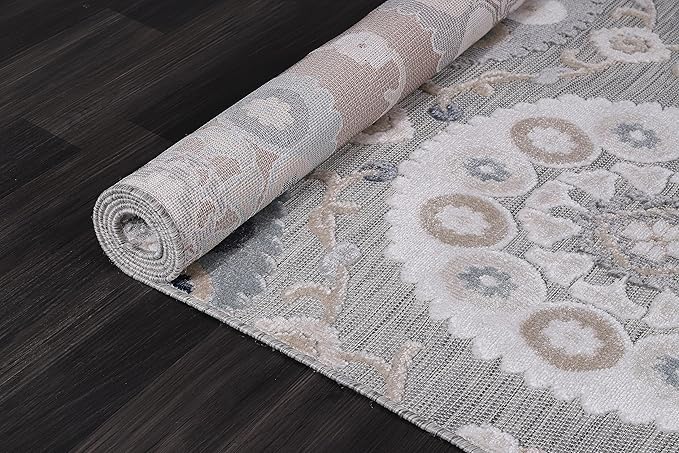 CAMILSON Indoor Outdoor Rug 6x9 Bohemian Medallion Floral Area Rugs for Indoor and Outdoor Patios Easy-Cleaning Non-Shedding Living Room Garden and Kitchen Washable Outside Carpet (6 x 9 / Blue)