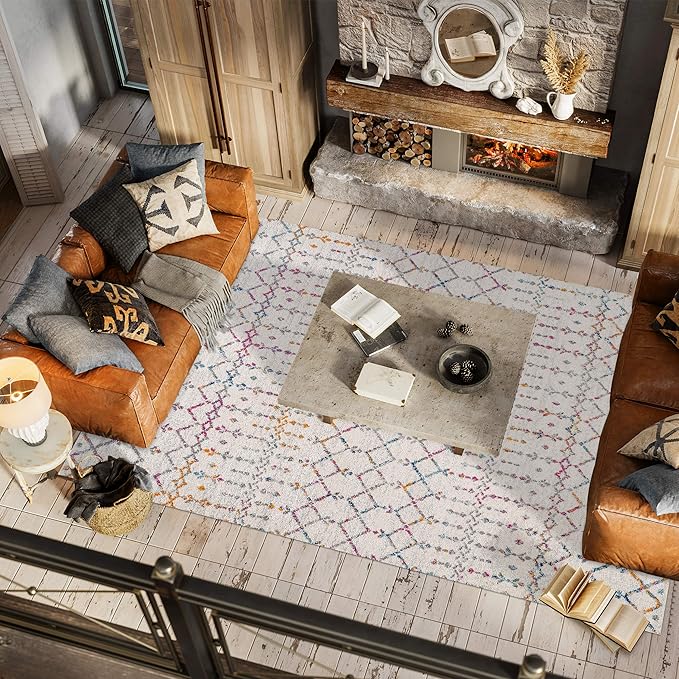 JONATHAN Y Boho Vintage Diamond Ivory/Multi Indoor Area Rug 3X5 ft, Moroccan Hype for Living Room, Bedroom, Kitchen, Office, Easy-Cleaning, High Traffic, Pet-Friendly, Non-Shedding (MOH101E-3)