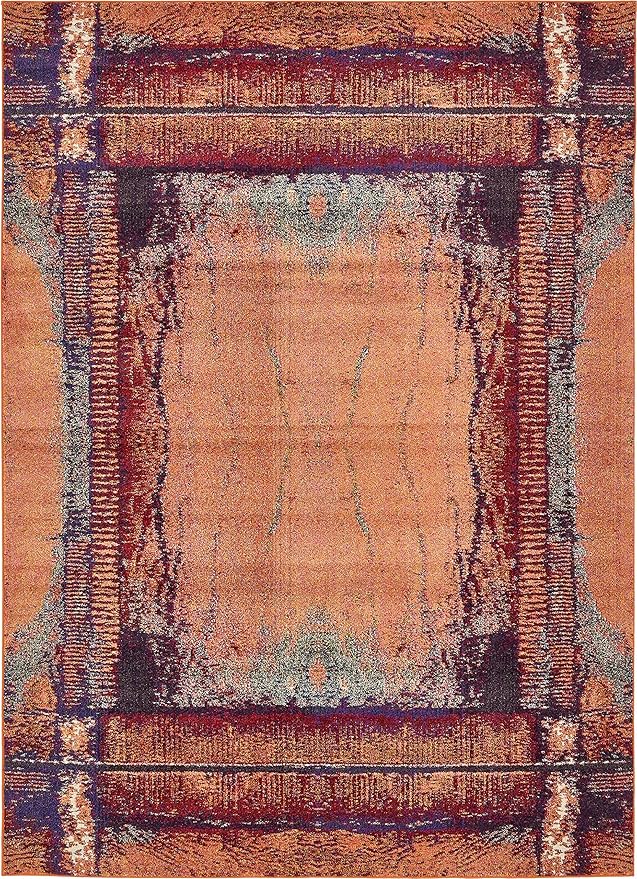 Unique Loom Estrella Collection Rustic, Distressed, Modern, Abstract Area Rug (8' 0 x 11' 0 Rectangular, Orange/Black)