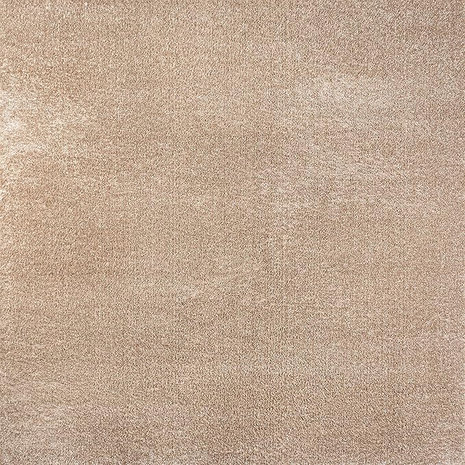 Eyely UES100G-6SQ Supersoft Haze Solid Low-Pile Indoor Area Rug, Coastal, Bohemian, Minimalist, Classic, Casual for Bedroom,Kitchen,Living Room,Non Shedding,Easy-Washing, Beige, 6' Square