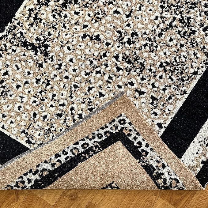 Alfa Rich 3x5 Leopard Beige Black Washable Area Rugs for Living Room Bedroom Reversible Rug Runner