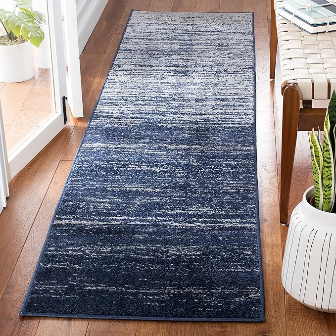 SAFAVIEH Adirondack Collection Runner Rug - 2'2" x 9', Navy & Grey, Modern Ombre Design, Non Shedding & Easy to Clean, Ideal for Hallway, Foyer, Kitchen, Entryway, Bedroom (ADR113E)