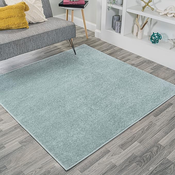 Eyely UES100S-7SQ Supersoft Haze Solid Low-Pile Indoor Area Rug, Coastal, Bohemian, Minimalist, Classic, Casual for Bedroom,Kitchen,Living Room,Non Shedding,Easy-Washing, Blue, 7' Square