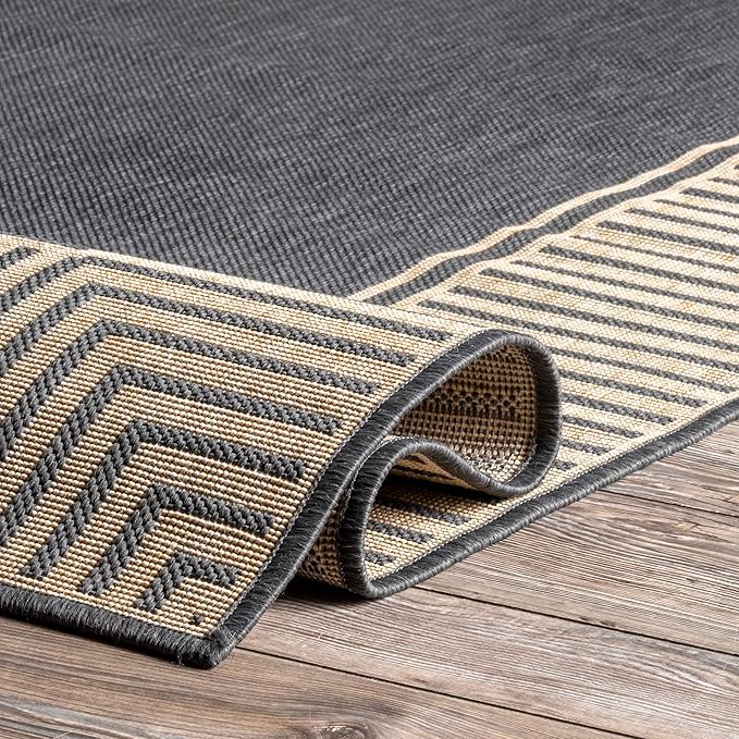 Nuloom Asha Dark Grey/Ivory, 9'6" x 12', Casual, Striped Border, Soft and Cozy, High Traffic, Stain Resistant, Easy Clean, Durable Area Rug for Indoor/Outdoor Patio, Deck, Porch, Garden, Courtyard