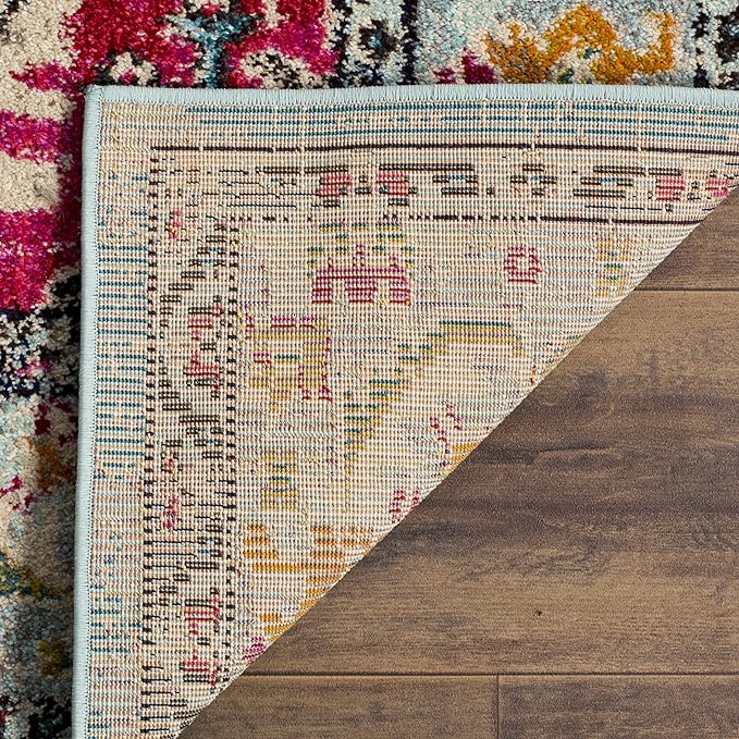 SAFAVIEH Monaco Collection Runner Rug - 2'2" x 10', Light Blue & Fuchsia, Medallion Distressed Design, Non-Shedding & Easy Care, Ideal for High Traffic Areas in Living Room, Bedroom (MNC243J)