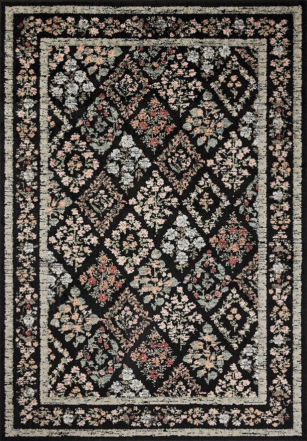 Loloi Rifle Paper Co. Laurel Collection LAU-04 Black/Multi 5'-3" x 7'-8" Area Rug