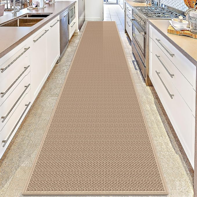 GOYLSER 18ft Jute Hallway Rug Runner Non Slip, Front Door Runner Indoor Entrance, Bottom Rubber Backed Waterproof Laundry Mat, Khaki