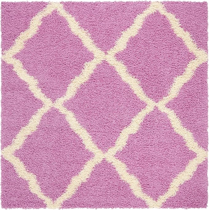 SAFAVIEH Dallas Shag Collection Area Rug - 6' Square, Pink & Ivory, Trellis Design, Non-Shedding & Easy Care, 1.5-inch Thick Ideal for High Traffic Areas in Living Room, Bedroom (SGD257I)