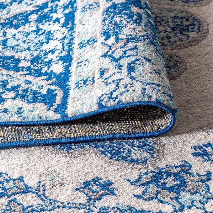 JONATHAN Y Boho Vintage Cream/Blue Indoor Area Rug, 5x8, Bohemian Flair Medallion, Floral Easy-Cleaning High Traffic for Living Room, Bedroom, Kitchen, Pet-Friendly, Non-Shedding (BMF106B-5)