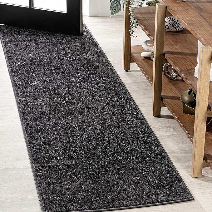 JONATHAN Y Haze Solid Low-Pile Black Runner Rug 2x14, Coastal,Bohemian,Minimalist,Classic, Easy-Cleaning for Living Room,Bedroom,Kitchen,Pet Friendly,Non-Shedding (SEU100I-214)