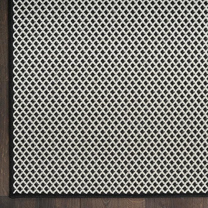 Nourison Home Courtyard Black White 9' x 12' Area Rug - Easy Clean, Non Shedding, Bed Room, Living Room, Dining Room, Kitchen (9' x 12')