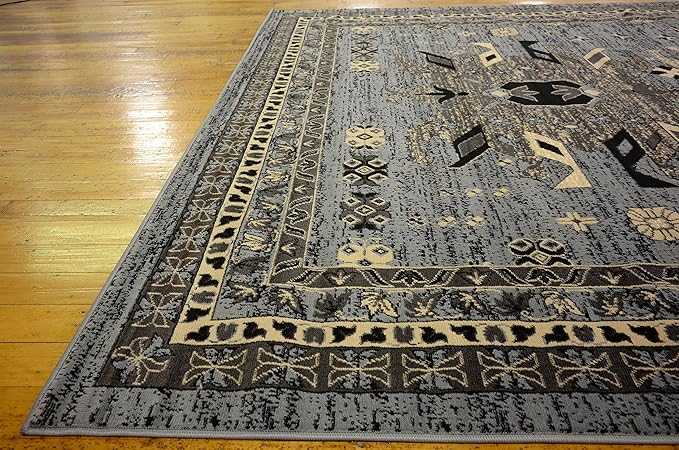 Unique Loom Taftan Collection Border Geometric Tribal Inspired Design Area Rug (8' 0 x 10' 0 Rectangular, Gray/ Black)