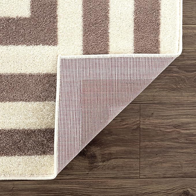 Abani Contemporary Beige & Ivory 4' x 6' Area Rug, Contrasting Geometric Modern Stripe Symmetrical Living Room Carpet Rugs