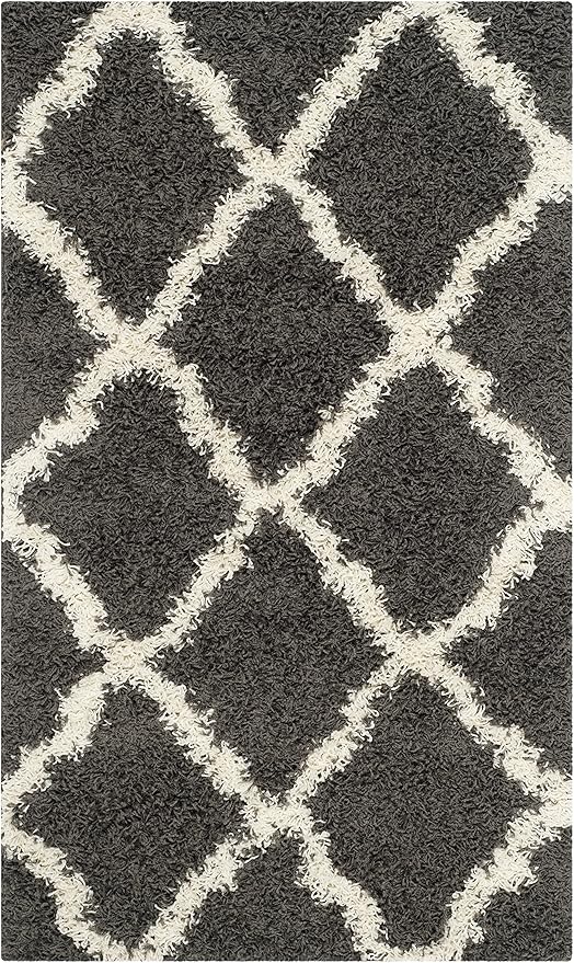 SAFAVIEH Dallas Shag Collection Accent Rug - 2'3" x 4', Dark Grey & Ivory, Trellis, Non-Shedding & Easy Care, 1.5-inch Thick Ideal for High Traffic Areas in Foyer, Living Room, Bedroom (SGD257A)