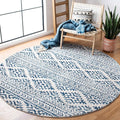 SAFAVIEH Tulum Collection Area Rug - 5' Round, Ivory & Navy, Moroccan Boho Tribal Design, Non-Shedding & Easy to Clean, Ideal for Living Room, Bedroom, Dining Space (TUL272D)