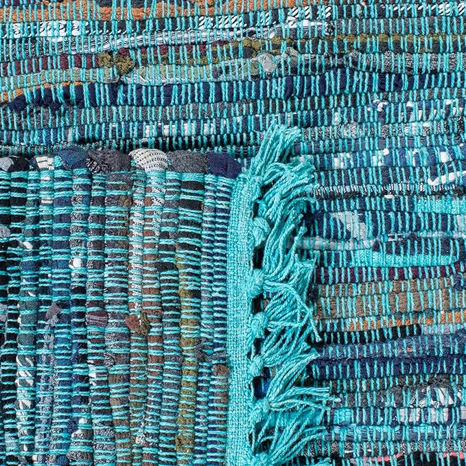 SAFAVIEH Rag Rug Collection Accent Rug - 3' x 5', Blue & Multi, Handmade Boho Stripe Cotton, Ideal for High Traffic Areas in Entryway, Living Room, Bedroom (RAR121B)