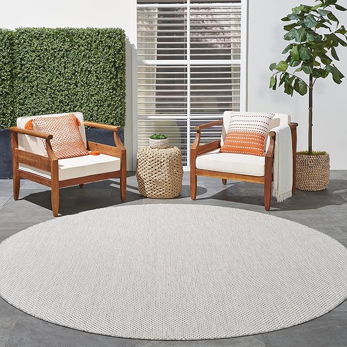 Nourison Home Courtyard Ivory Silver 6' x Round Area Rug - Easy Clean, Non Shedding, Bed Room, Living Room, Dining Room, Kitchen (6' x Round)
