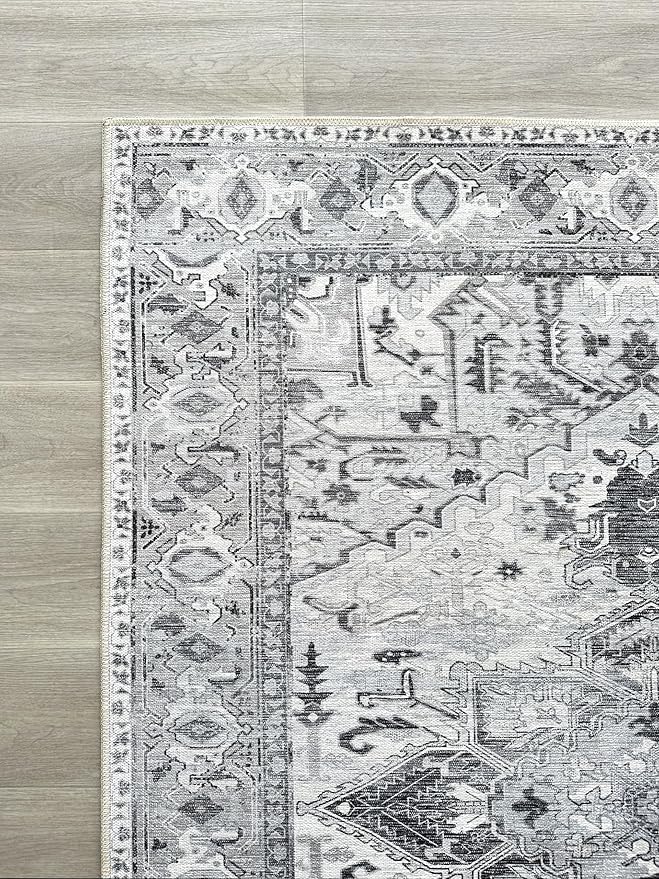 Fame Living Faded Oushak Rug, Turkish Vintage Floral Pastel Large Oversized Area Rugs for Living Room Dining Bedroom Kitchen Bathroom Nursery (848CrNv, 2' x 3')