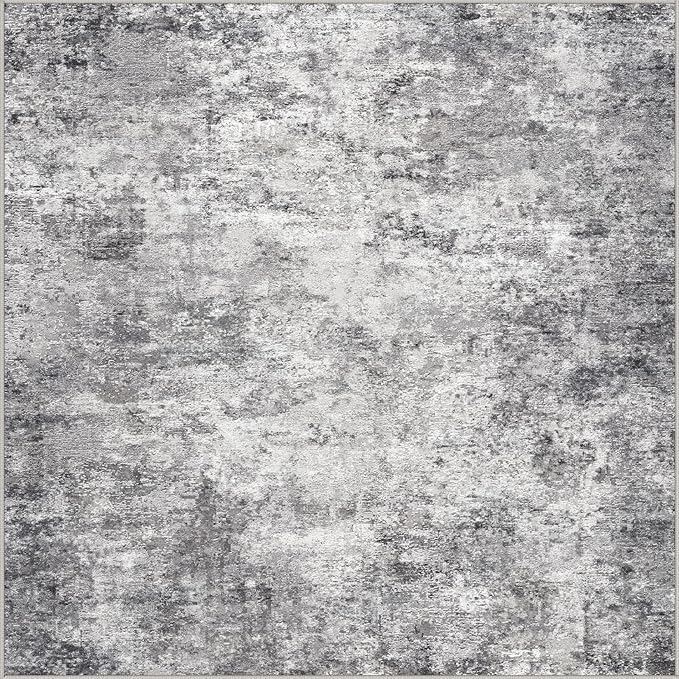 Square Area Rugs : Washable 8x8 Neutral Modern Abstract Carpet for Living Room Bedroom - Soft Floor Mat with Non Slip Backing for Kitchen Nursery Dorms Farmhouse Home Decor - Grey