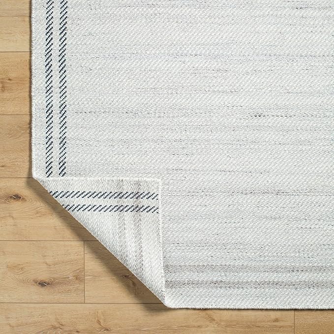 Mark&Day Wool Rugs, 5x8 Janmichael Solid and Border Gray/Ivory Area Rug, Grey Ivory Black Carpet for Living Room, Bedroom or Kitchen (5' x 7'6")
