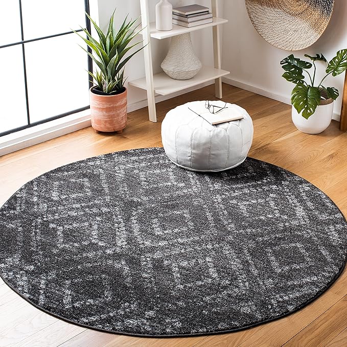 SAFAVIEH Adirondack Collection 6' Round Dark Grey/Grey ADR131F Modern Diamond Distressed Non-Shedding Living Room Dining Bedroom Foyer Area Rug
