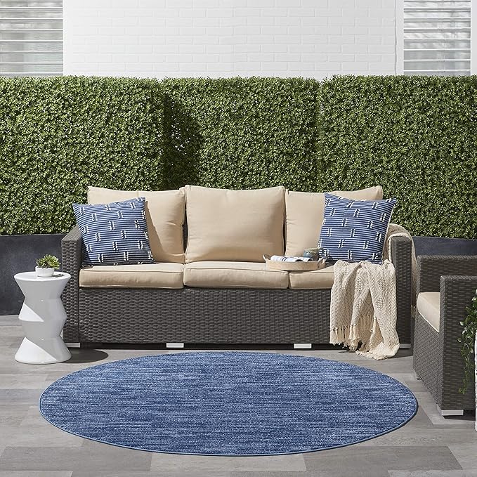 Nourison Home Nourison Essentials Navy Blue 6' x Round Area Rug - Easy Clean, Non Shedding, Bed Room, Living Room, Dining Room, Kitchen (6' x Round)