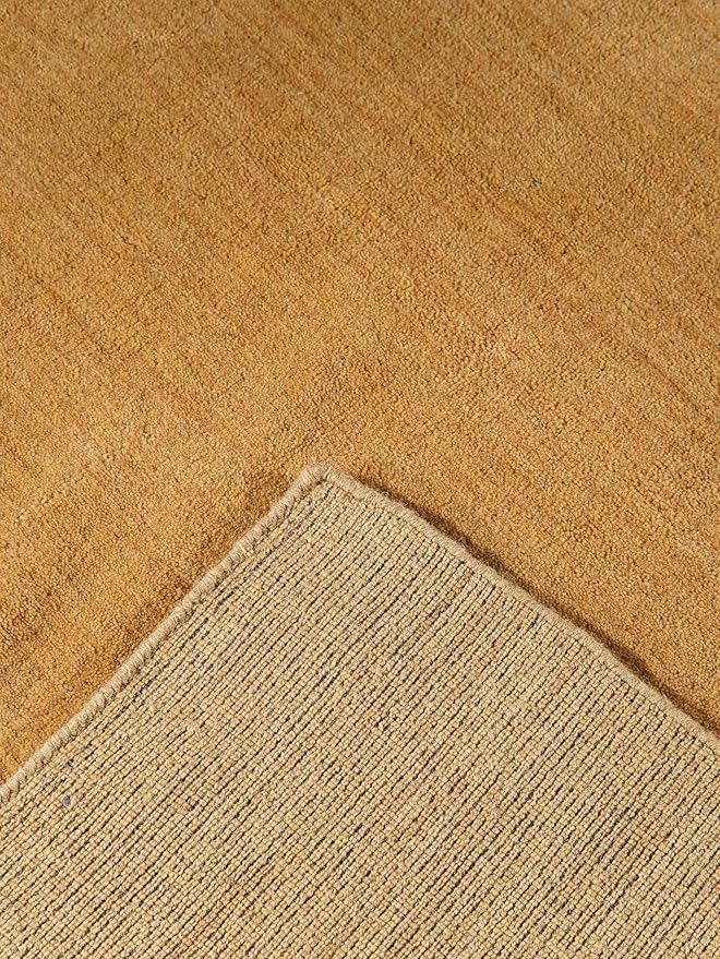Hand Knotted Loom Wool ECO-Friendly Area Rugs - 6'x6', Square, Gold Color, Solid Plain Design, High Pile Thick Handmade Anti Skid Area Rugs for Living Room, Bed Room (L00111)