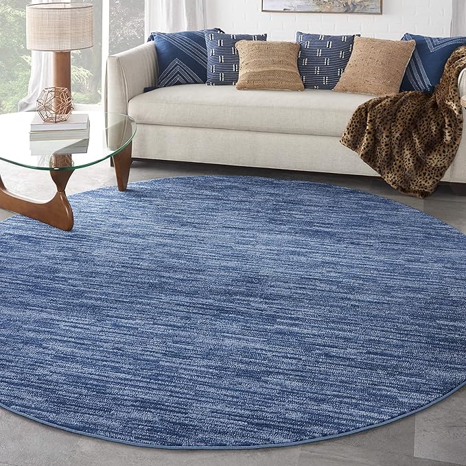 Nourison Home Nourison Essentials Navy Blue 8' x Round Area Rug - Easy Clean, Non Shedding, Bed Room, Living Room, Dining Room, Kitchen (8' x Round)
