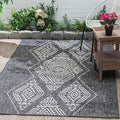 FH Home Flat Woven Outdoor Rug - Waterproof, Easy to Clean, Stain Resistant - Premium Polypropylene Yarn - Boho Moroccan - Large Patio, Deck, Sunroom - Ariana - Charcoal - 7ft 8in x 9ft 8in